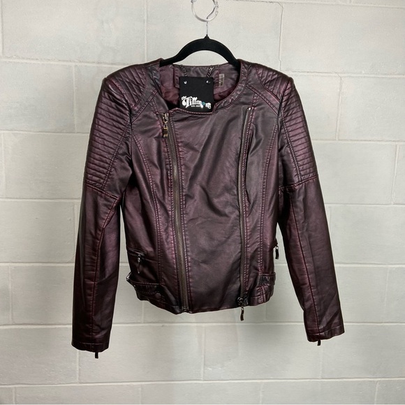 The Fillmore Faux Leather Dual Zipper Moto Jacket SMALL Iridescent‎ Purple Biker - Picture 1 of 13